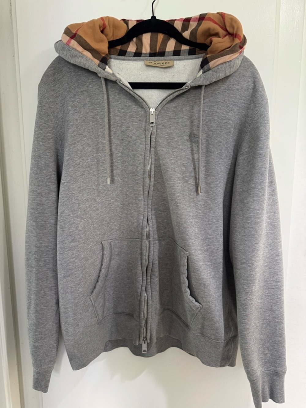Burberry Grey Zip-Up Hoodie with Signature Check Lining